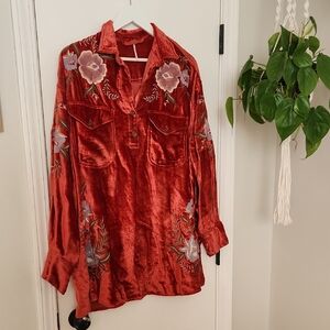 Free People Rich Red Velvet Tunic